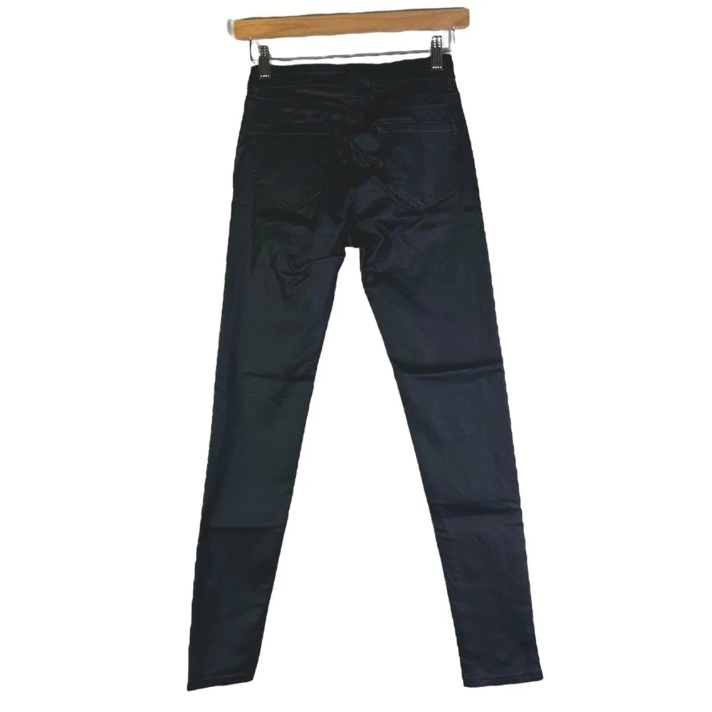 NWT Six Denim High Rise Coated Skinny Faux Leather Pants Black Edgy Stretch Sz L